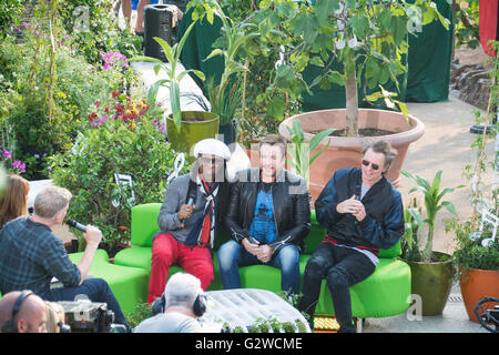 Eden Project, Cornwall, Regno Unito. Il 3 giugno 2016. Simon Le Bon, John Taylor e Nile Rodgers su uno show di essere ripresi al Progetto Eden davanti a questa sera BBC Music concerto per il giorno. Credito: Simon Maycock/Alamy Live News Foto Stock