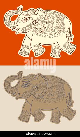 Originale etnica stilizzata elefante indiano disegno di pattern Illustrazione Vettoriale