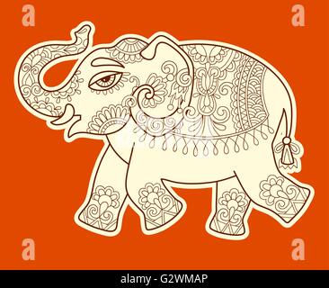 Originale etnica stilizzata elefante indiano disegno di pattern Illustrazione Vettoriale