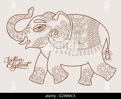 Originale etnica stilizzata elefante indiano disegno di pattern e han Illustrazione Vettoriale