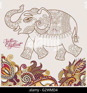 Originale etnica stilizzata elefante indiano disegno di pattern e han Illustrazione Vettoriale