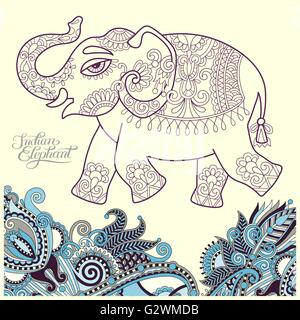 Originale etnica stilizzata elefante indiano disegno di pattern e han Illustrazione Vettoriale