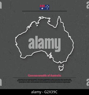 Commonwealth of Australia mappa isolato e bandiera ufficiale icone. vettore politico australiano continente sottile linea mappa. Aussie geog Illustrazione Vettoriale