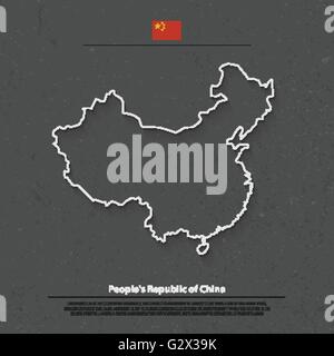 Repubblica popolare di Cina mappa isolato e bandiera ufficiale icone. vettore politico cinese mappa linea sottile illustrazione. Asian coun Illustrazione Vettoriale