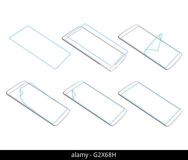 Impostare applica protezione dello schermo su gadget silhouette illustrazione vettoriale EPS Illustrazione Vettoriale