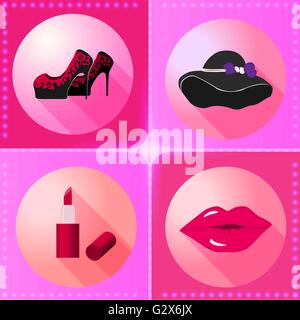 Appartamento donne icone accessori Illustrazione Vettoriale