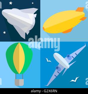 Impostare aereo, dirigibile, palloncino, lo space shuttle Illustrazione Vettoriale