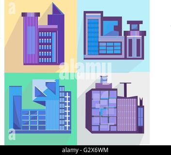 Set piatto case, palazzi, architettura, edilizia, città Illustrazione Vettoriale