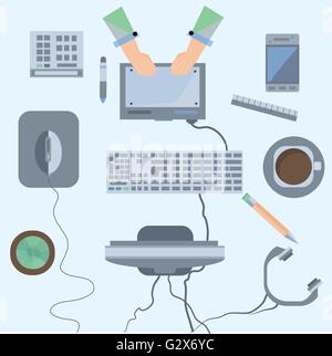 I gadget di Set di mouse, tastiera, tablet, cuffie, calcolatrice, mon Illustrazione Vettoriale