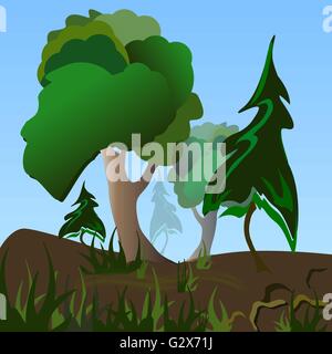 Alberi e vettore di erba Illustrazione Vettoriale