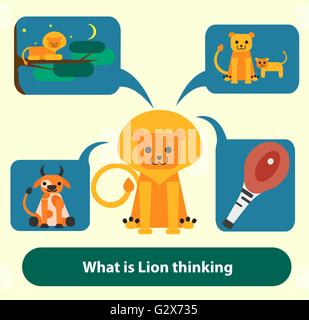 Lion pensare alimentare, di caccia, di orgoglio e di sogni Illustrazione Vettoriale