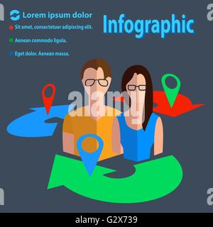 Comunicazione di Impresa infographics maschio, femmina, etichette Illustrazione Vettoriale