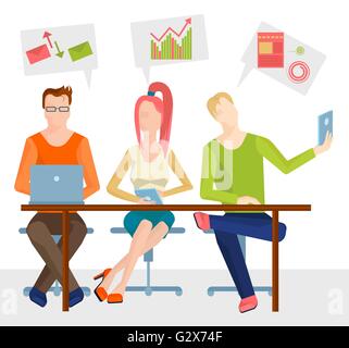 Tre seduti a tavola la gente di affari Illustrazione Vettoriale