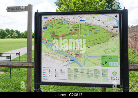 Bushy Park map a Hampton hill Newgate, Hampton Hill, Borough di Richmond upon Thames, Greater London, England, Regno Unito Foto Stock