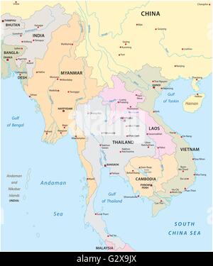 Mappa vettoriale degli stati nel sud est asiatico Illustrazione Vettoriale