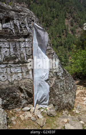 Tavolo di pietra sulla via per il campo base Everest Foto Stock