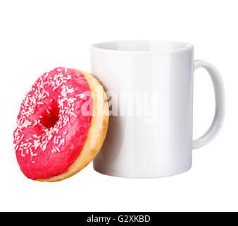 Bianco ciambella mug isolati su sfondo bianco Foto Stock