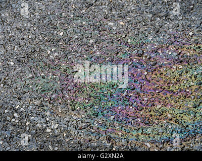 Bellissimo effetto arcobaleno, olio su strada dopo la pioggia. Foto Stock