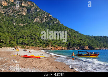 Bellissima spiaggia di Kabak, sulla "Via Licia', Lycia, Provincia di Mugla, Turchia. Foto Stock
