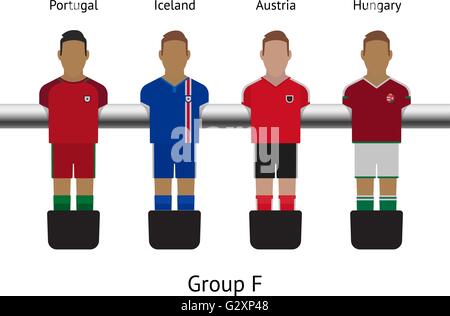 Calcio da tavolo gioco. Football Soccer player set. Il Portogallo, dell'Islanda, dell'Austria, Ungheria Illustrazione Vettoriale
