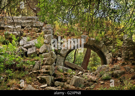 Le rovine di un antico teatro presso il sito archeologico di Olympos, Lycia, provincia di Antalya, Turchia. Foto Stock