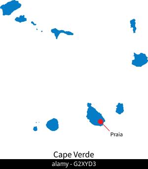 Vettore dettagliata mappa di Capo Verde e la città capitale Praia Illustrazione Vettoriale