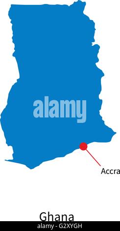 Vettore dettagliata mappa di Ghana e la città capitale Accra Illustrazione Vettoriale