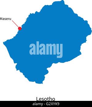 Vettore dettagliata mappa di Lesotho e città capitale Maseru Illustrazione Vettoriale