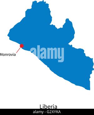 Dettaglio mappa vettoriale della Liberia e la città capitale Monrovia Illustrazione Vettoriale