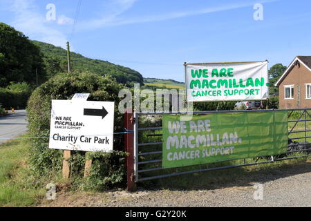 Macmillan Cancer Support parcheggio, Hay Festival, Hay-on-Wye, Brecknockshire, Powys, Wales, Regno Unito Regno Unito Regno Unito Europa Foto Stock