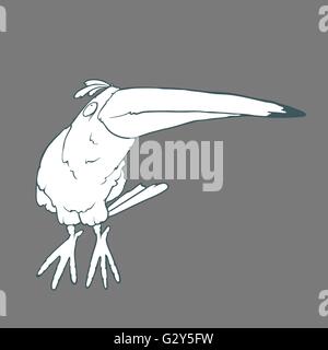 Vettore disegnati a mano funny parrot o toucan bird su sfondo semplice Illustrazione Vettoriale