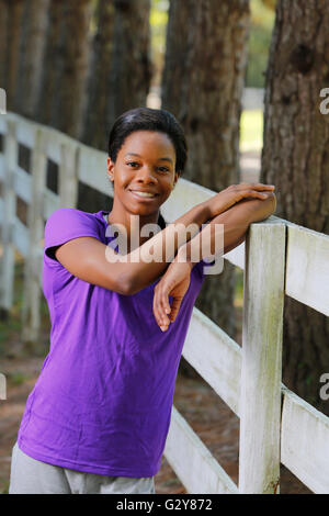 Gabby Douglas a Karolyi Ranch, Stati Uniti ginnastica Team Nazionale Centro di Formazione in Sam Houston National Forest. Foto Stock