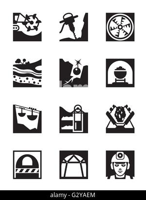 Industria estrattiva e mineraria icon set - illustrazione vettoriale Illustrazione Vettoriale