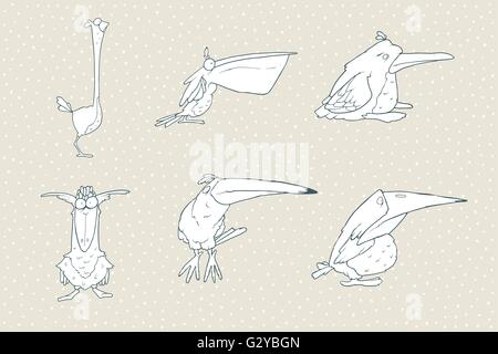 Set di Cartoon carino bird isolati su sfondo bianco. Vettore illustrazione degli animali. Illustrazione Vettoriale
