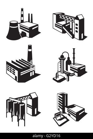Vari tipi di impianti industriali - illustrazione vettoriale Illustrazione Vettoriale