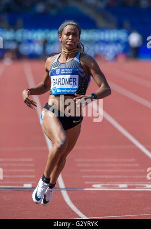 Alexander Stadium, Birmingham, Regno Unito. 05 Giugno, 2016. IAAF Diamond League Birmingham. Gardner in inglese (USA) Mondo Classificato n. 7 vincendo le Donne 100m Finale, 2016 IAAF Diamond League, Birmingham REGNO UNITO © Azione Sport Plus/Alamy Live News Foto Stock