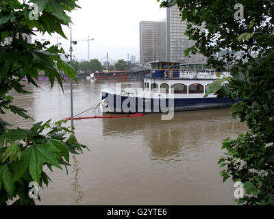 Parigi, Francia. 05 Giugno, 2016. Bibliotheque Nationale de France, Quai François Mauriac, esondazioni del fiume Senna, Giugno 5, 2016, Parigi, Francia Credito: Claude thibault/Alamy Live News Foto Stock