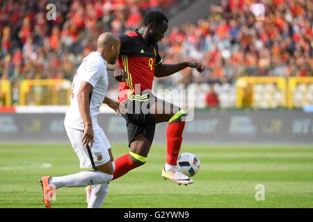 Bruxelles, Belgio. 05 Giugno, 2016. Calcio internazionale amichevole. Belgio contro la Norvegia. Romelu Lukaku in avanti del Belgio nel corso dell'international amichevole tra Belgio e Norvegia prima della UEFA campionato europeo EURO 2016 in Francia . Il Belgio è venuto da dietro per vincere la partita 3-2 Credito: Azione Sport Plus/Alamy Live News Foto Stock