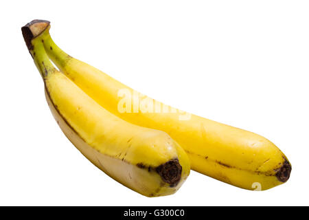 Due Banane Banane su sfondo bianco due banane isolati su sfondo bianco Foto Stock