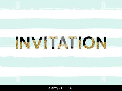 Disegno tipografica invito carta oro con glitter lettere e colori pastello striped background. Moderno minimalista di nozze, un Illustrazione Vettoriale
