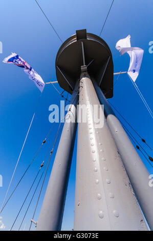 Crow's Nest (avanzamento armi osservazione post) del dispositivo HMS Caroline, l'ultimo superstite nave da battaglia dello Jutland, Belfast Foto Stock