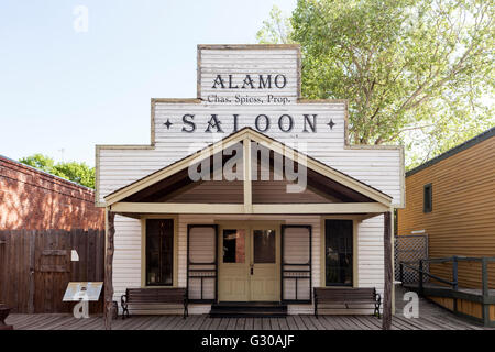 Il vecchio edificio di legno in Dallas Heritage Village Foto Stock