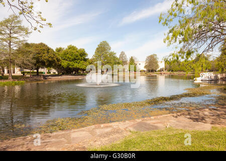 La laguna di Leonhardt al Fair Park, Dallas, Texas Foto Stock