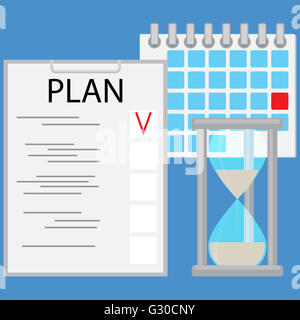 Pianificazione del tempo la concezione di business piatta. Strategia di business plan e al processo di pianificazione. Illustrazione Vettoriale Foto Stock