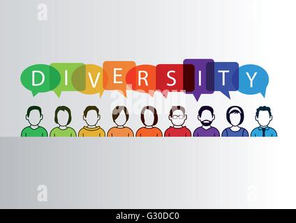 Diversità colorato sfondo con un gruppo di persone e il testo Illustrazione Vettoriale