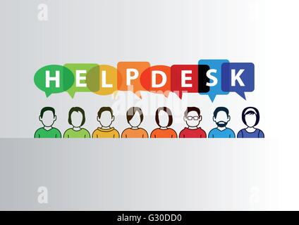 Helpdesk illustrazione vettoriale di un gruppo di impiegati di call center pronto ad aiutare. Illustrazione Vettoriale