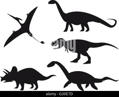 Set di sagome di dinosauri isolati su sfondo bianco. Illustrazione Vettoriale