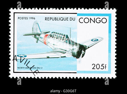 Francobollo dal Congo raffigurante un North American SNJ-2 trainer aereo Foto Stock