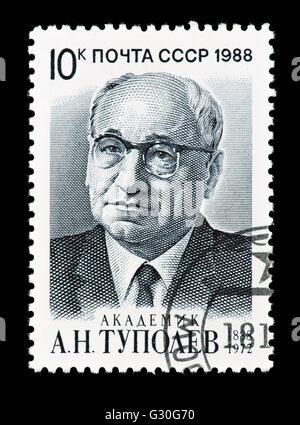 Francobollo dall'Unione Sovietica raffiguranti Andrei Nikolayevich Tupolev, ingegnere aeronautico. Foto Stock