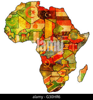 Unione africana sulla effettiva vintage map Politica dell Africa con bandiere Foto Stock